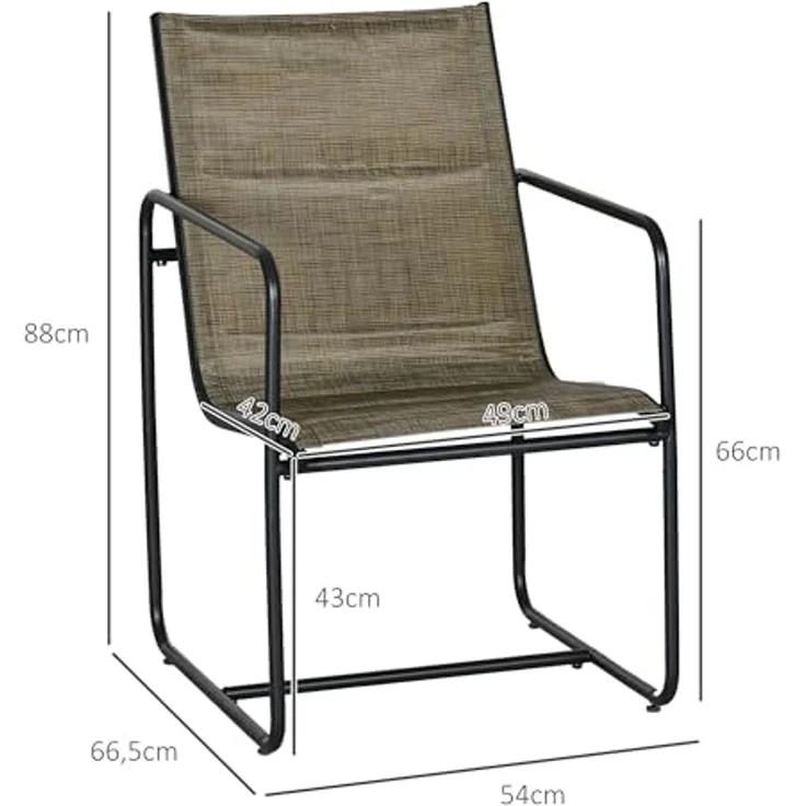 Outsunny Gartenstühle 2er-Set, Gartensessel Set mit Armlehne, Terrassenstuhl, Balkonstuhl, Mesh, Stahl, Braun, 54 x 66,5 x 88 cm – Bild 3
