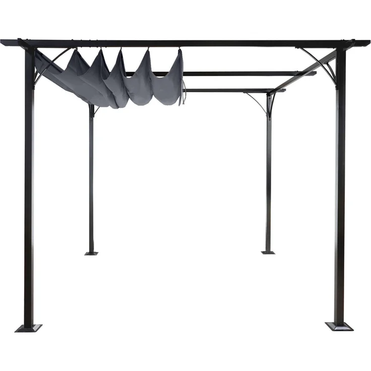 Pergola HWC-C42 mit Schiebedach, Stahl / Stoff, Grau, 3,5x3,5 m – Bild 5