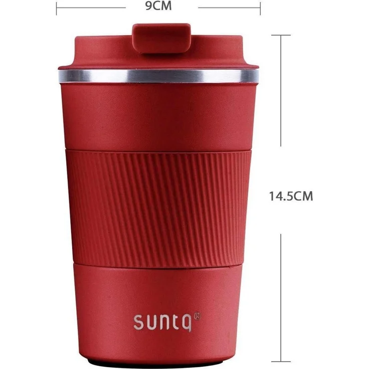 SUNTQ Kaffeebecher to go Thermo Edelstahl Doppelwand Isoliert 380ml Weinrot – Bild 2