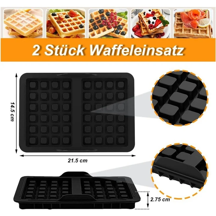 SURFOU Backform Waffelformen Waffel-Einsätze für Ninja Heißluftfritteuse – 2 Stück, (Hitzebeständige Waffelformen (bis 230°C) für Ninja AF300EU, AF400EU, AF451EU, AF500DE, SL400EU – Spülmaschinenfest & Antihaft aus Silikon 2-tlg) – Bild 2