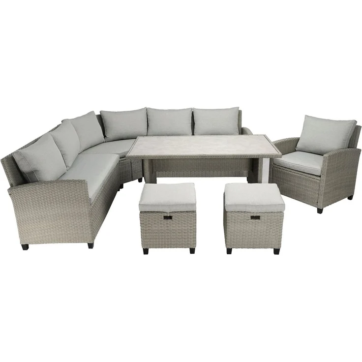 KONIFERA Gartenlounge-Set Keros Premium XL, (Set, 20-tlg, 2x2er Sofa, 1x Ecke, 1x Sessel, 2x Hocker, 1x Tisch), bestehend aus 3 Sofas, 1 Sessel, 2 Hocker, 14 Sitzauflagen, 1 Tisch – Bild 1