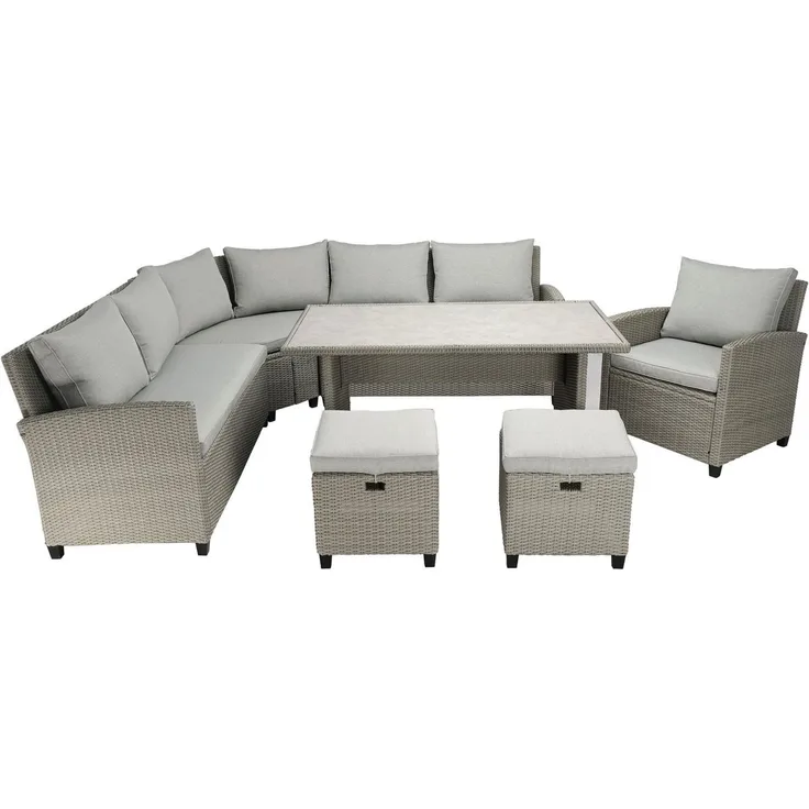 KONIFERA Gartenlounge-Set Keros Premium XL, (Set, 20-tlg, 2x2er Sofa, 1x Ecke, 1x Sessel, 2x Hocker, 1x Tisch), bestehend aus 3 Sofas, 1 Sessel, 2 Hocker, 14 Sitzauflagen, 1 Tisch