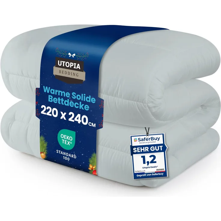 Utopia Bedding Bettdecke 220x240 cm, Ganzjahresdecke 370 GSM Füllung, atmungsaktive Schlafdecke, Steppdecke, Super Weiche Kuschelige (Hellgrau)