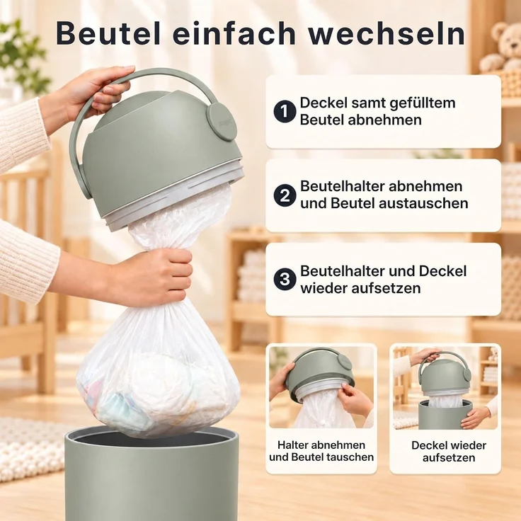 Set Magic Windeleimer, Abfalleimer mit Geruchsstopp, ohne Kassette + Windel | Hygienischer Mülleimer Geruchsdicht für Windeln ohne Kassette, Hygieneeimer für Windelentsorgung, Bad, Kinderzimmer, Küche – Bild 6