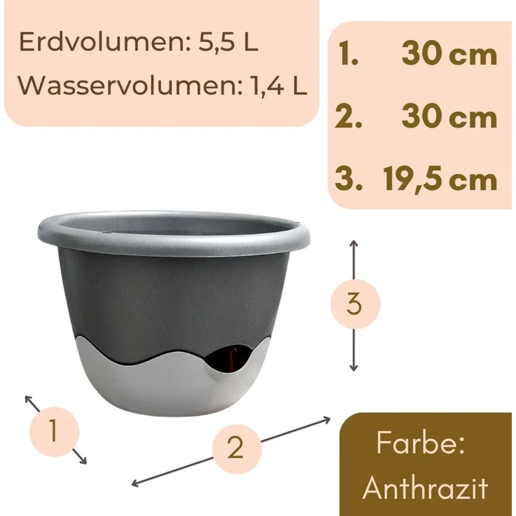 GarPet Blumentopf 2er Set Blumentopf Hängeampel Blumenampel inkl. Kette 30 cm anthrazit – Bild 3