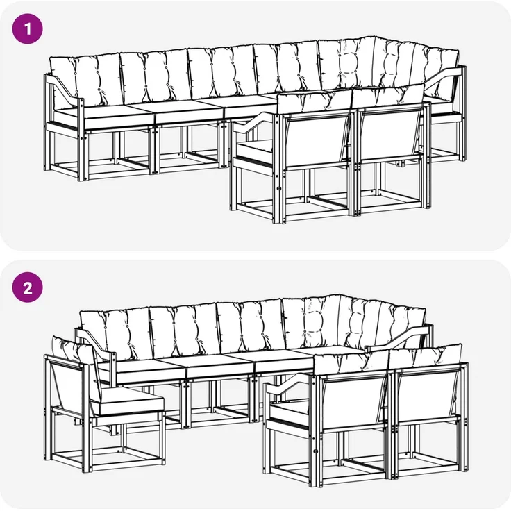 vidaXL Outdoor-Sofagarnitur 8 stk. 7-Sitzer Weiß und Hellgrau 3389605 – Bild 8
