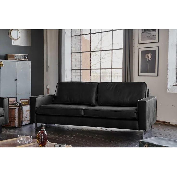 KAWOLA Sofa VILNIUS 3-Sitzer Lederfaserstoff schwarz 85 x 99 x 206 cm