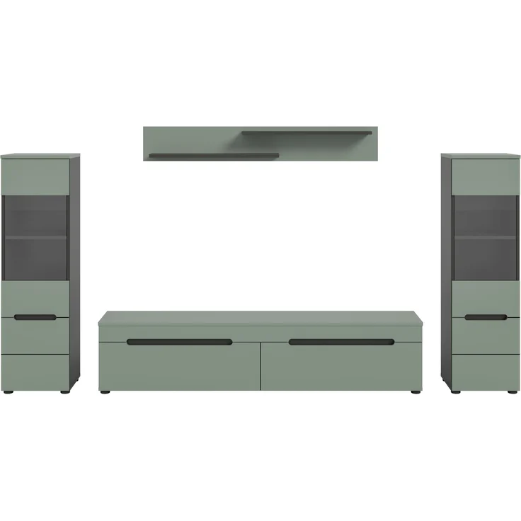 Wohnkombination (B/H/T: 272x141x33 cm) in Smoke Green Nachbildung – Bild 2