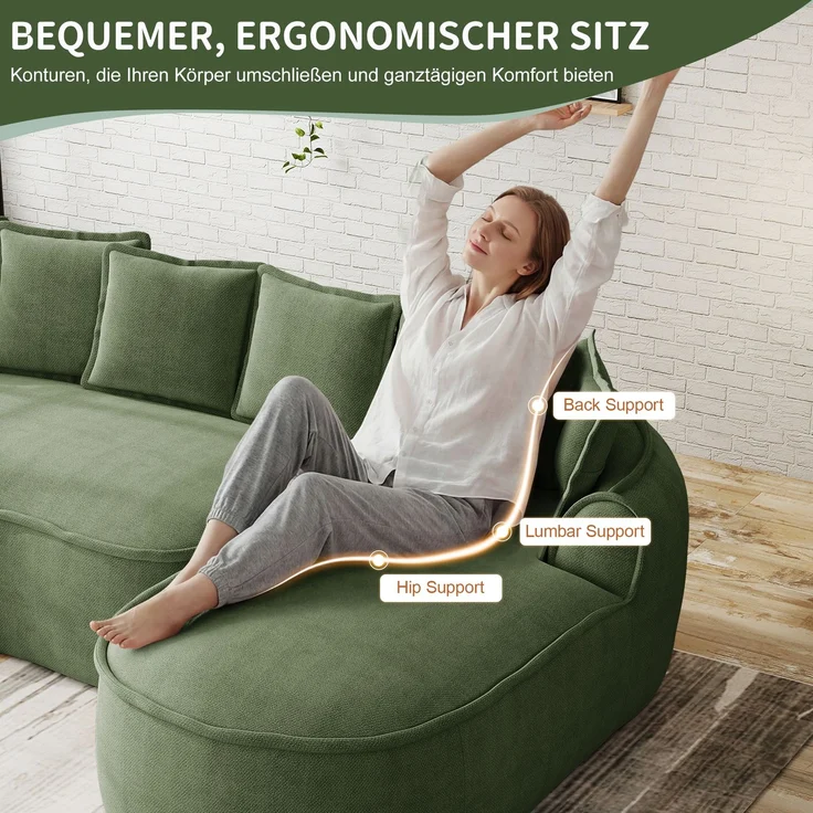 ZUBALIYA SchlafSofa mit Chenille - Bezug, mit breiten Armlehnen, mit Schaumstoffpolsterung, aus Chenille, Grün – Bild 6