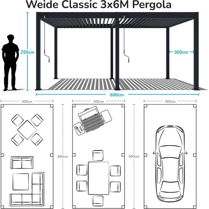 Weide Classic Pergola Aluminium 3x6m mit Lamellendach freistehend Ivory Sand – Bild 6