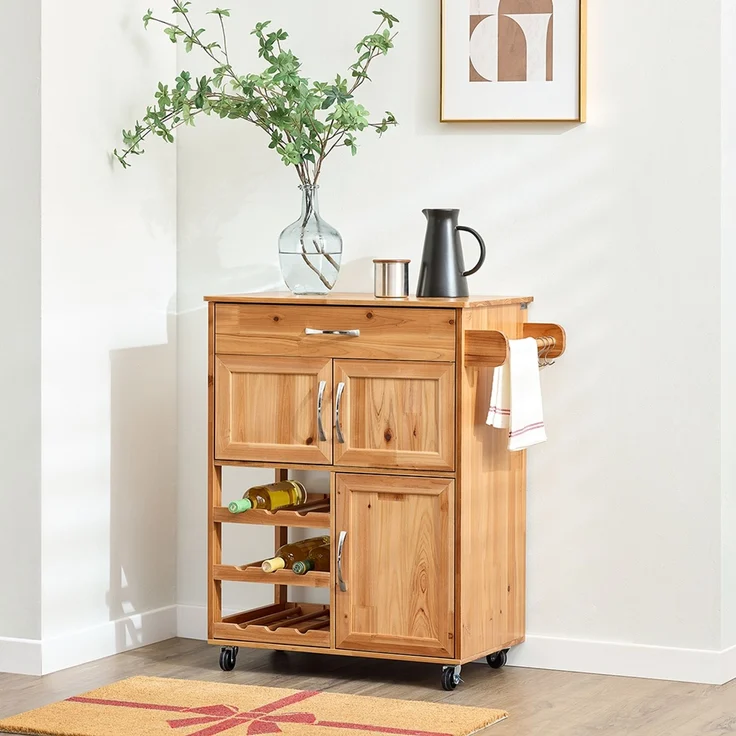 SoBuy FKW45-N Küchenwagen, Massivholz, Lackiert, Hellbraun, 75 x 86 x 38 cm – Bild 7