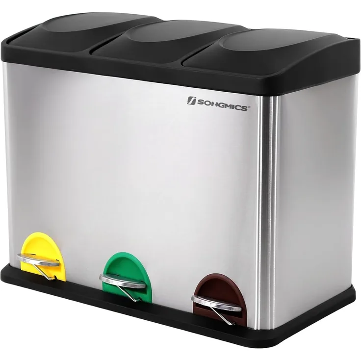 SONGMICS Mülleimer, Mülltrennsystem, Abfalleimer, Edelstahl, 45 L, Silber