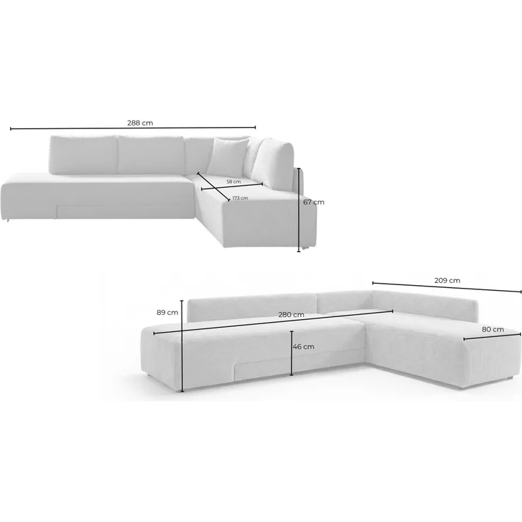 KAWOLA Schlafsofa SADIRA Ecksofa Stoff cremeweiß Recamiere rechts 89 x 209 x 288 cm – Bild 8