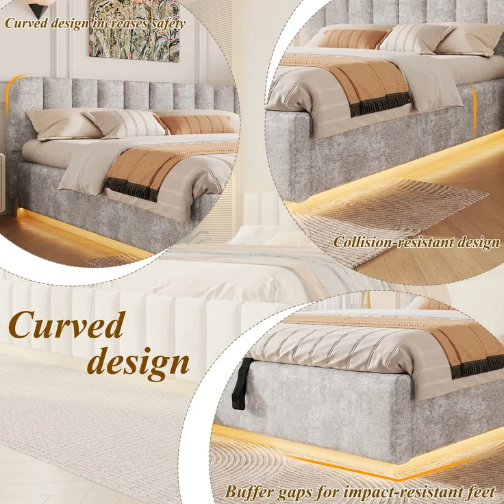 TavilaEcon Boxspringbett Polsterbett mit sicherer Matratzenfixierung & Abgerundete hellgrau Liegefläche 180 × 200 cm – Bild 2