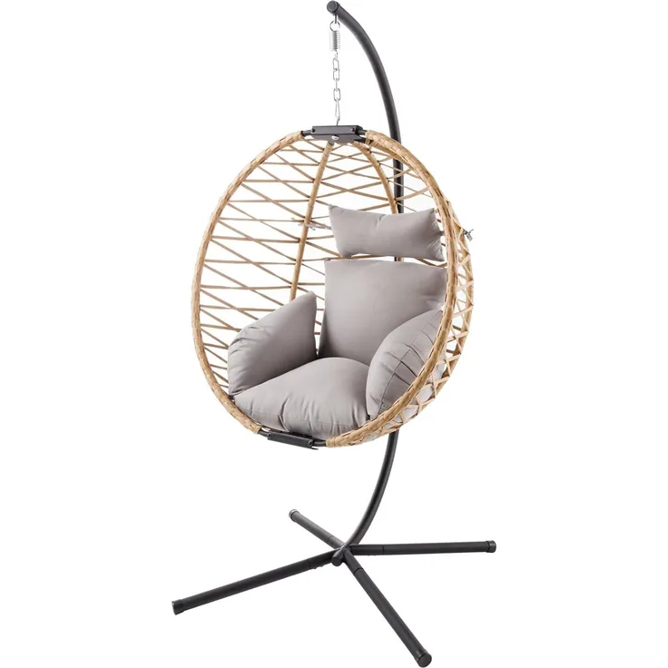 riess-ambiente Hängesessel IBIZA natur-beige / anthrazit (Einzelartikel, 1-St), Outdoor · Stahl · Gartenmöbel · zusammenklappbar · Polyrattan · Balkon