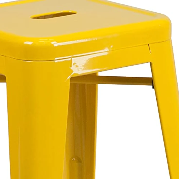 Flash Furniture Handelsübliche Qualität, 61 cm hoch, rückenfrei, Metall, für drinnen und draußen, Thekenhöhe, Hocker mit quadratischem Sitz, Kunststoff, verzinkter Stahl, Gelb, 4 Stück – Bild 8