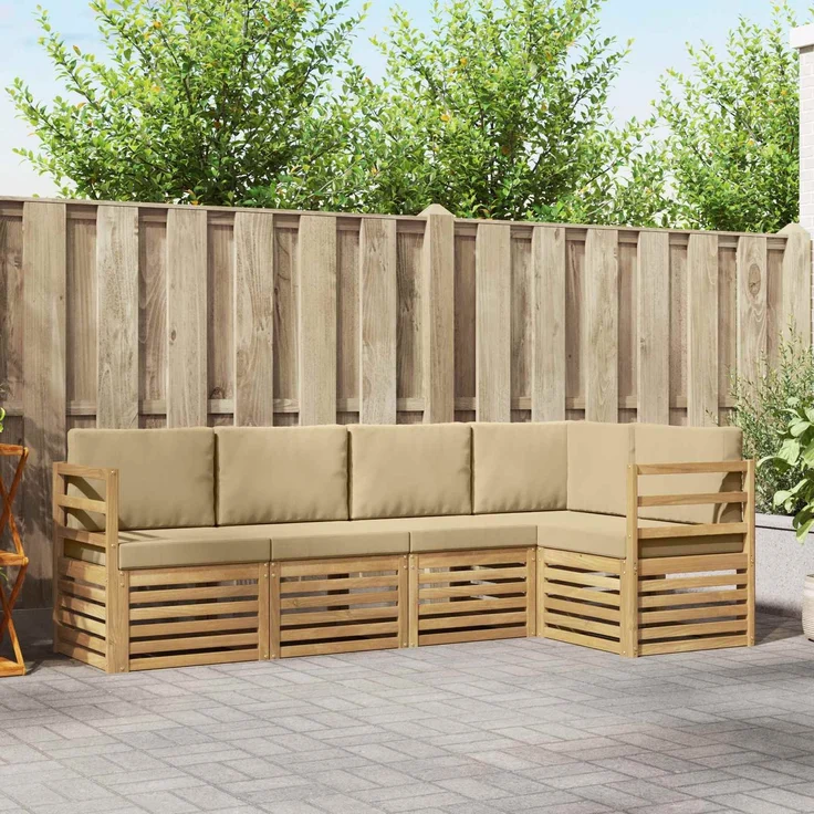 vidaXL Outdoor-Sofagarnitur 5 stk. 5-Sitzer Weiß und Beige Polyester 3391818 – Bild 1