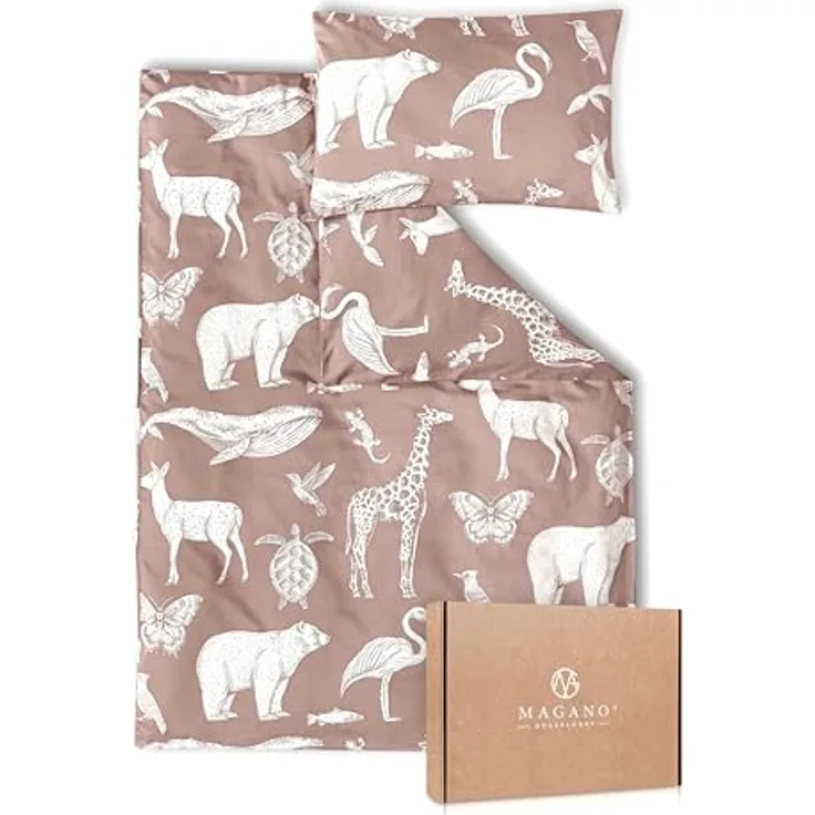 MAGANO Kinderbettwäsche, Bambus & Baumwolle Satin, Luxus Kinder Bettwäsche, 400 TC Luxusqualität, Tiermuster, Hypoallergen, Thermoregulierend