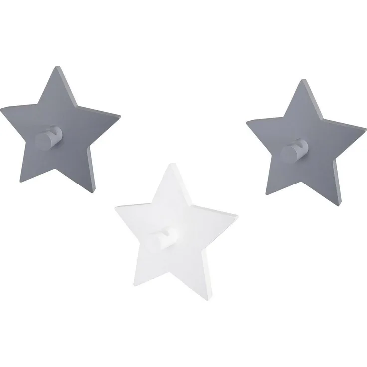 roba Wandhaken 'Little Stars' - Sterne Motiv - Wandgardarobe & Deko für Kinderzimmer - Grau / Weiß