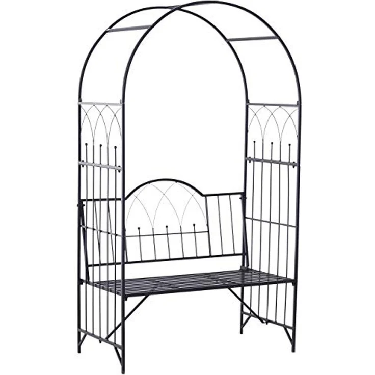 Outsunny Gartenbank Laubenbank Philosophenbank Rankgitter Rankhilfe (Rosenbank, 1-St, Rosenbogen mit Bank), Metall Schwarz 115 x 59 x 203 cm – Bild 6