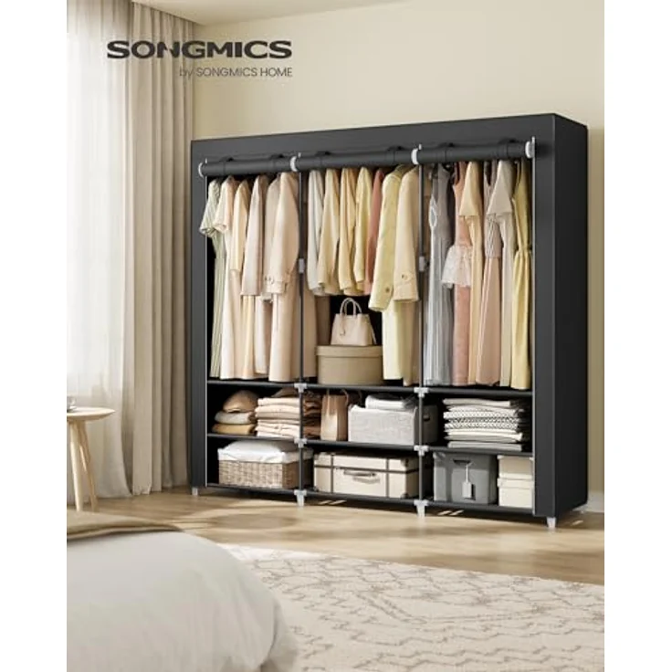 Stoffschrank, Kleiderschrank, geräumig, 45 x 188 x 176 cm, 3 Hängefächer, Ablagen, 4 Seitentaschen, für Schlafzimmer, Wohnzimmer – Bild 3