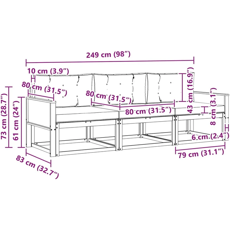vidaXL Outdoor-Sofagarnitur 3 stk. 3-Sitzer Natur und Creme 3382298 – Bild 6