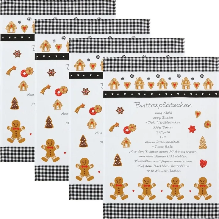 Erwin Müller Geschirrtuch Geschirrtuch "Butterplätzchen" 4er-Pack, Baumwolle Motiv