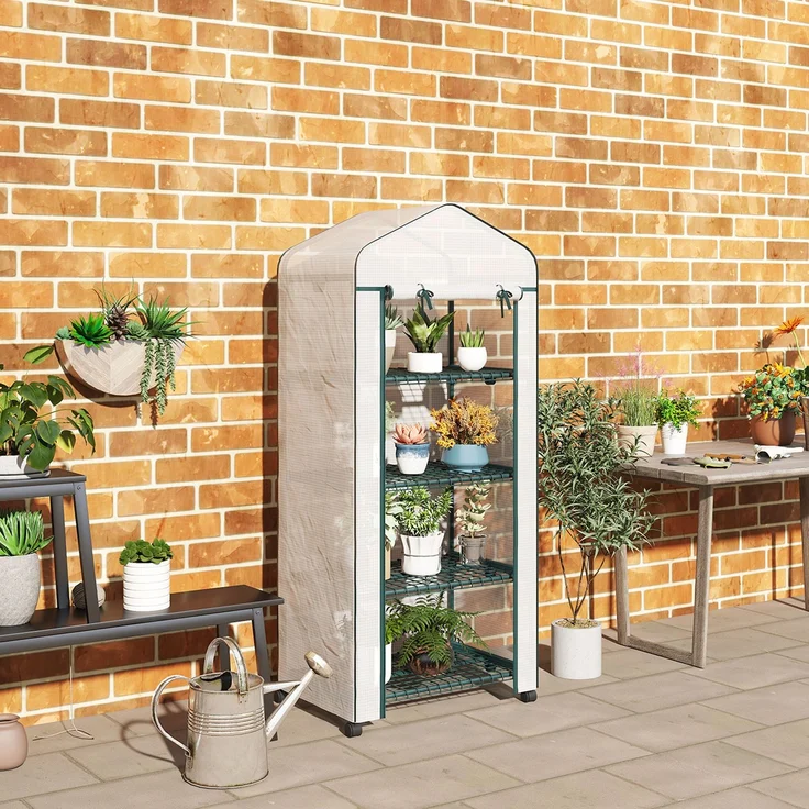 MELAYR, Balkon-Gartengewächshausregal, 4 Ebenen, 69 x 50 x 165 cm, epoxidbeschichteter Stahl, Weiß – Bild 4