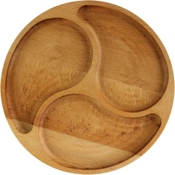 Ø25cm Servierplatte aus natürlichem Holz mit 3 geteilten Fächern, Servierteller von Vorspeisen, Käse und Snacks, Holzplatte Cheeseboard für Fleisch und Käse, Käseplatte, Cheese Board