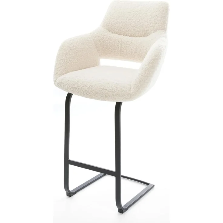 Barstuhl Yago-Flex Teddystoff Beige Freischwinger Flach Metall Schwarz Taschenfederkern – Bild 3