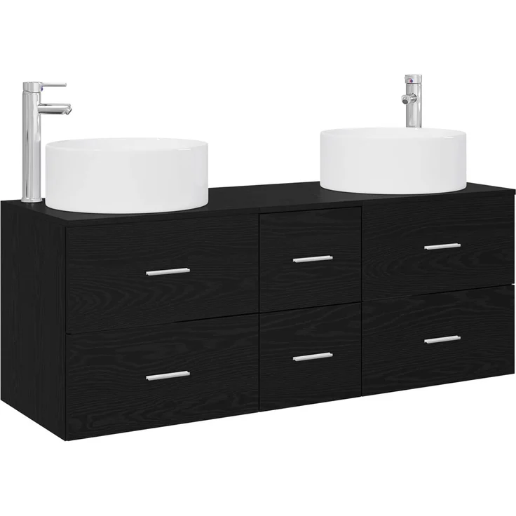 vidaXL Badezimmerschrank-Set 3 stk. Schwarz 129 x 44,5 x 80 cm 3405956 – Bild 2