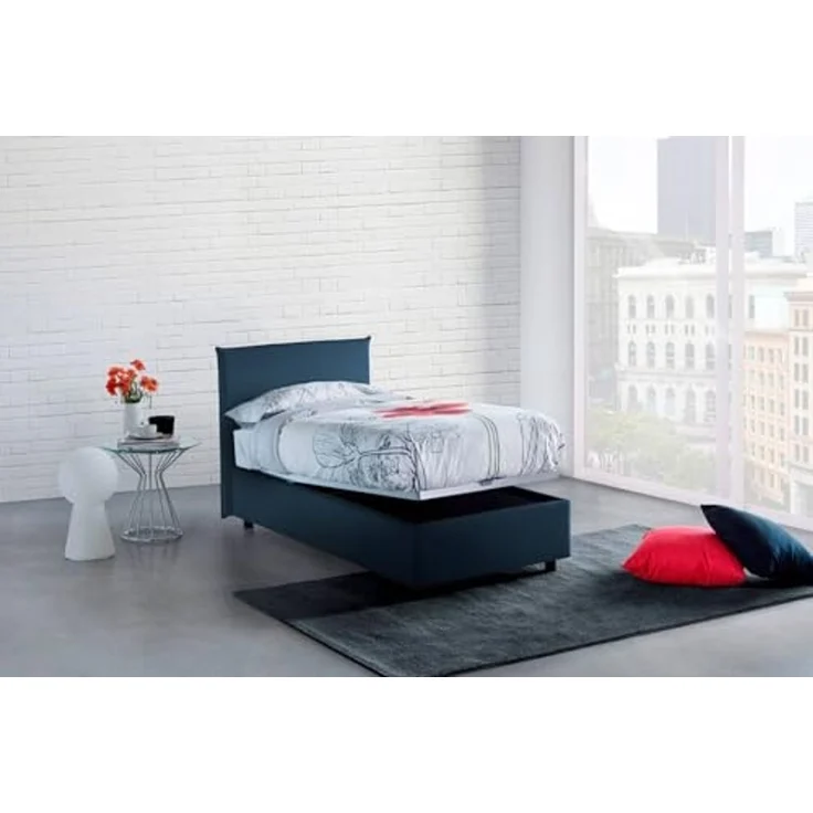 Talamo Italia - Cassiopea-Einzelbett, Bettkasten mit Stoffbezug, 100 % Made in Italy, Öffnung vorne, geeignet für Matratzen 80x200 cm, Blau – Bild 4
