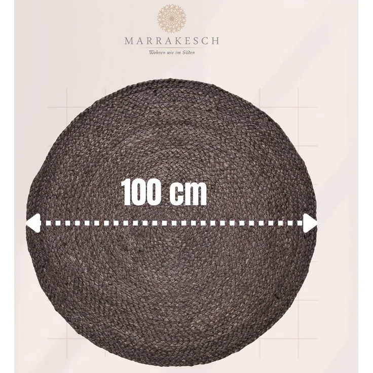 Marrakesch Orient & Mediterran Interior Teppich Ethno Boho Deko Jute Teppich Abrila Rund 100cm Braun – Bild 2