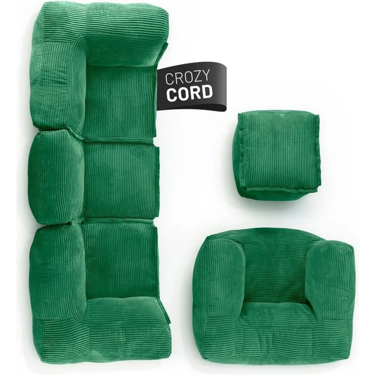 Lumaland Loungeset Modular Basic Set Cord 5tlg. - Indoor Sitzsack Sofa mit Sessel & Pouf, 5 x XXL Indoor Bean Bag mit Füllung - Modulares Sofa mit EPS Perlen – Bild 2