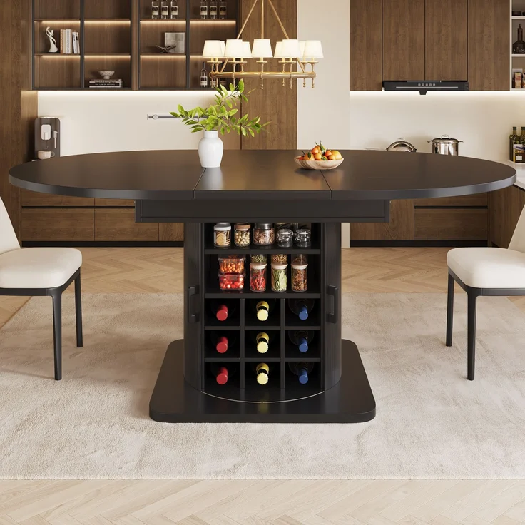 JARDJ Ausziehbarer Esstisch mit Stauraum, multifunktionaler Tisch mit herausnehmbaren Einlegeböden, platzsparender Küchentisch für kleine Räume und Esszimmer, MDF Tischplatte, Schwarze – Bild 6