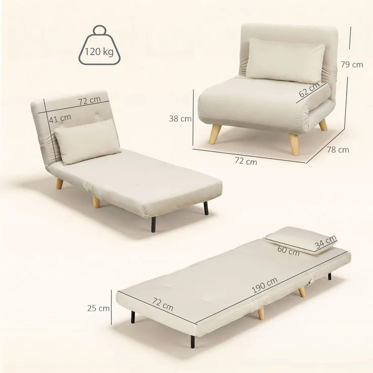 MELAYR, 3-in-1 Schlafsessel, Klappsessel mit Schlaffunktion, 78 x 72 x 79 cm, Beige – Bild 5