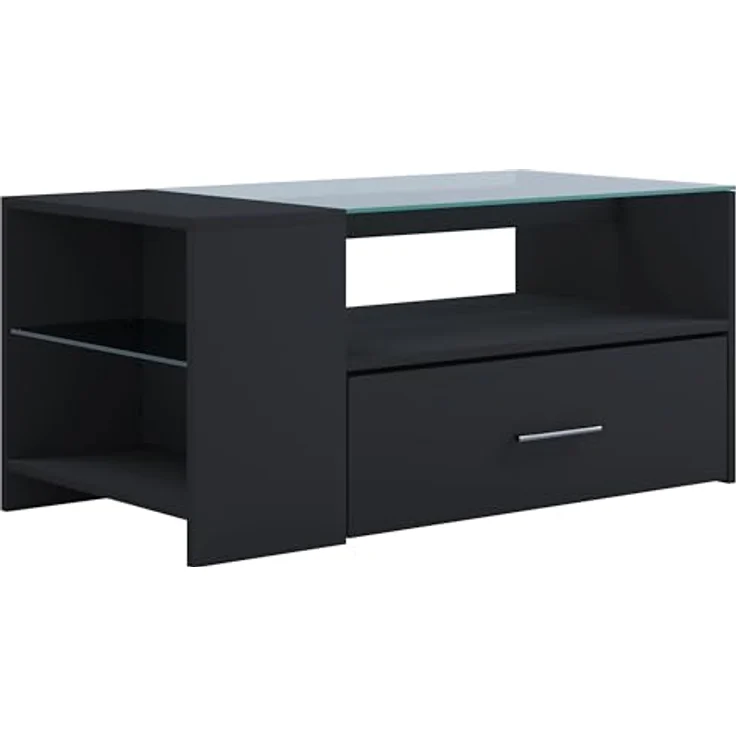 MID.YOU Couchtisch Schwarz, Glas-Holzwerkstoff, 1 Schublade, 100x45x50 cm mit Stauraum – Bild 7