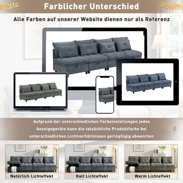 ZUBALIYA Wohnlandschaft, mit Stauraum, mit Chenille - Bezug, mit Samtbezug, mit Knopfheftung, modular aufgebaut – Bild 11