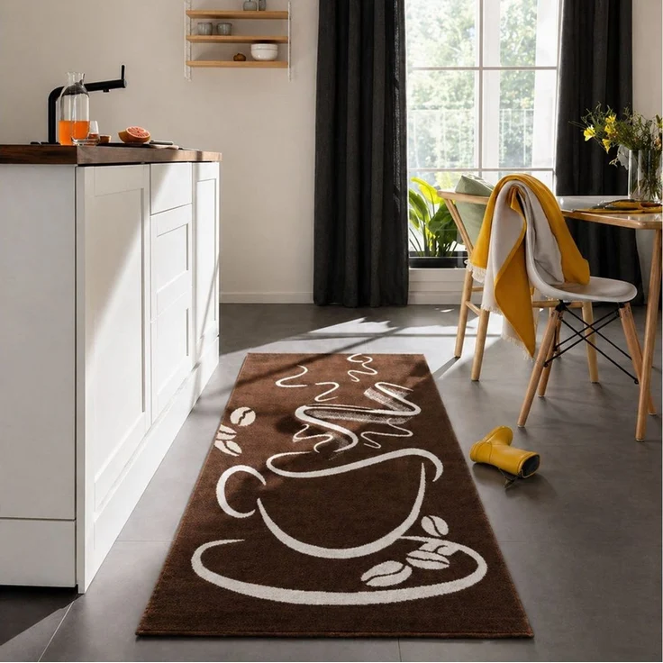 Vimoda Teppich Küchenteppich, Trendiger Kaffee Teppich in Schwarz, Grau & Braun, Rechteckig, Höhe: 5 mm, Küchenteppiche, Cappuccino, Kaffee, Tasse, Esszimmer, Küche – Bild 4