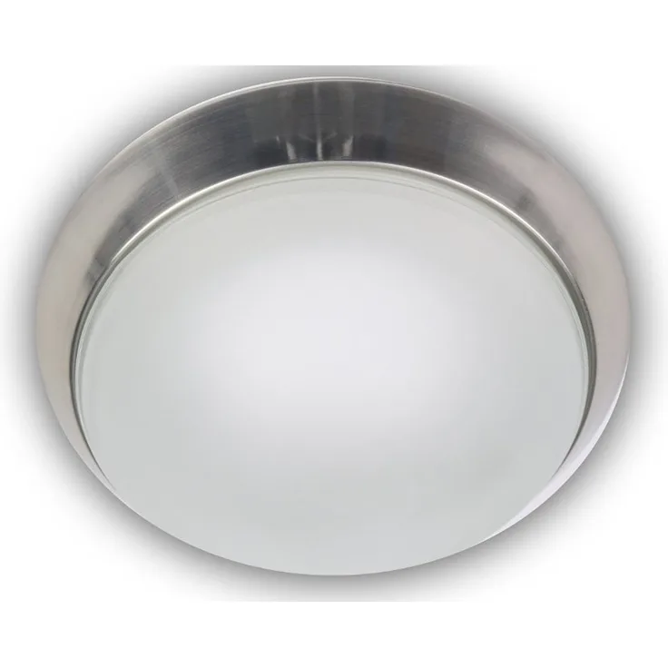 Deckenleuchte, Glas Weiß mit Klarrand, Dekorring Nickel matt, Ø 30cm