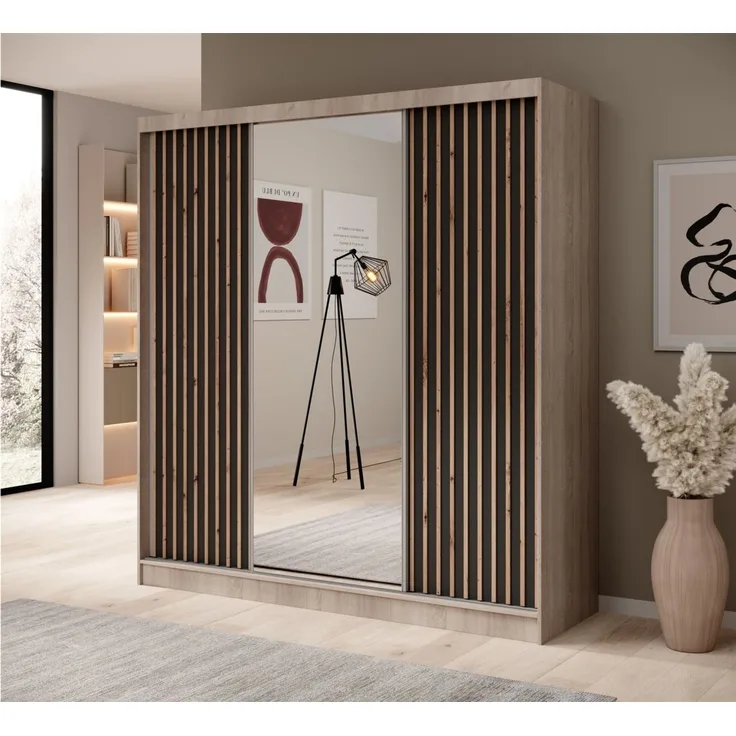 Schiebetürenschrank Schrank BRITE in Sonoma Eiche- Schwarz 200x215x61 cm