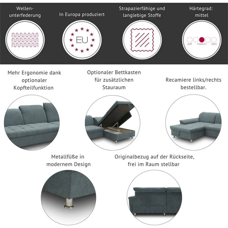 DOMO collection Ecksofa Franzi Steppung im Sitzbereich B7T/H: 278/162/80 cm, L-Form, wahlweise mit Bettfunktion, Bettkasten und Kopfteilverstellung – Bild 2