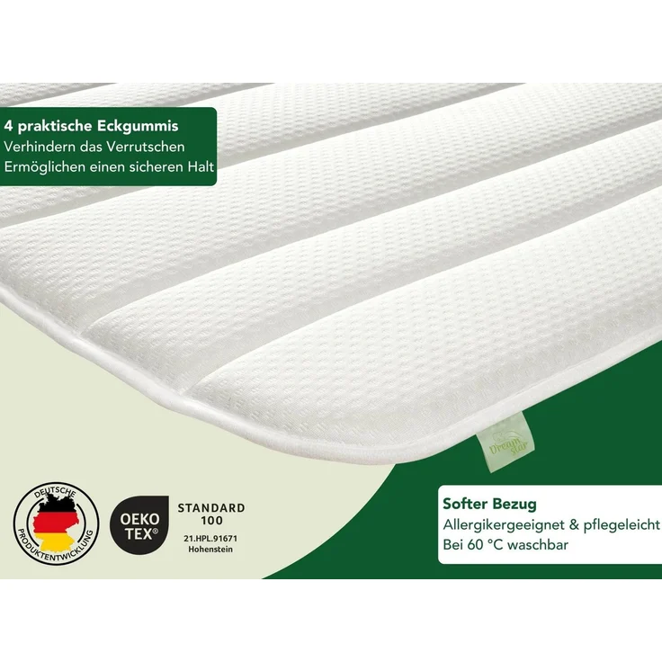 Dreamstar, Topper dünne Matratzenauflage zur Verbesserung des Schlafkomforts, 2 cm hoch, Polyester, rutschfest, waschbar - für Matratzen und Boxspringbetten – Bild 4