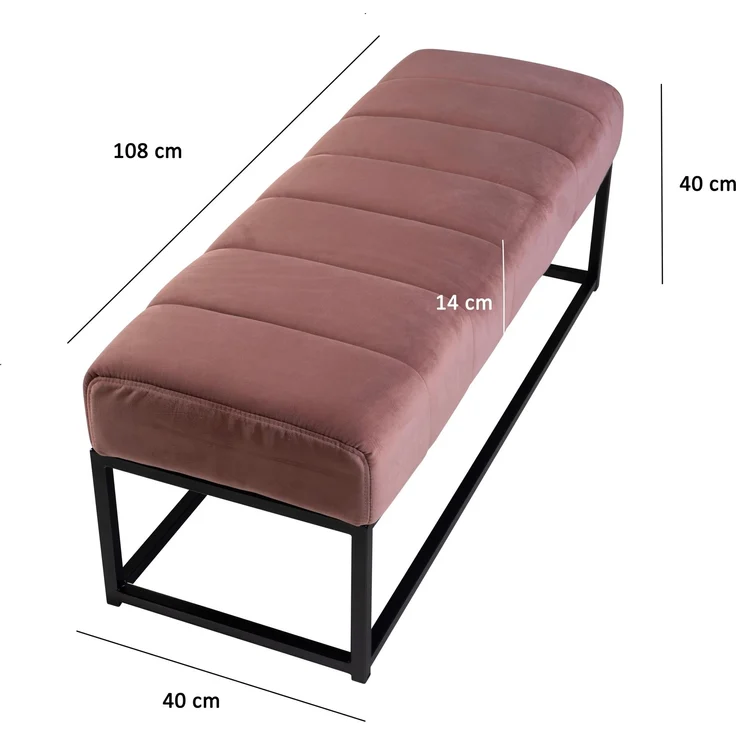 Sitzbank Samt Rosa 108x40x40cm Polsterbank Metallgestell Modern Gesteppt – Bild 3