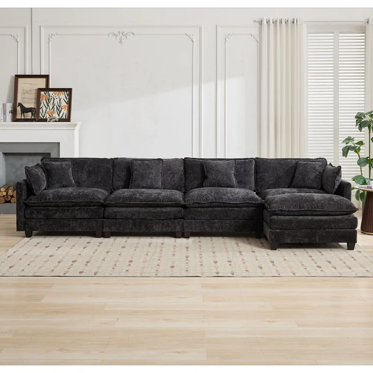 ZUBALIYA Sofa mit LED - Beleuchtung, mit Chenille - Bezug, mit Cordbezug, modular aufgebaut, aus Chenille, für Wohnzimmer und Apartments – Bild 6