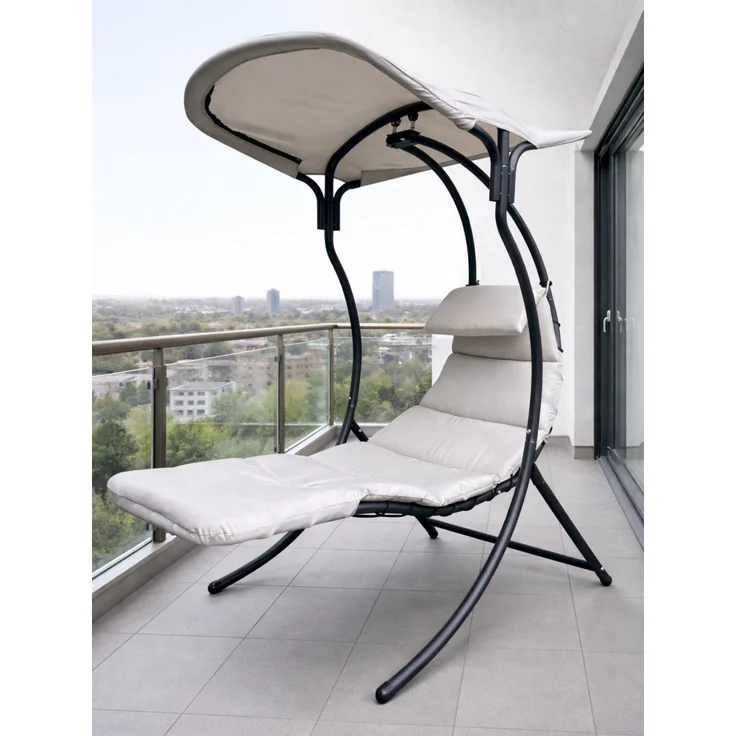 LECO Dream Chair 2.0, Stahlrohr anthrazit, Sonnendach und Auflage Polyester lichtgrau, 110x183x200 cm – Bild 3