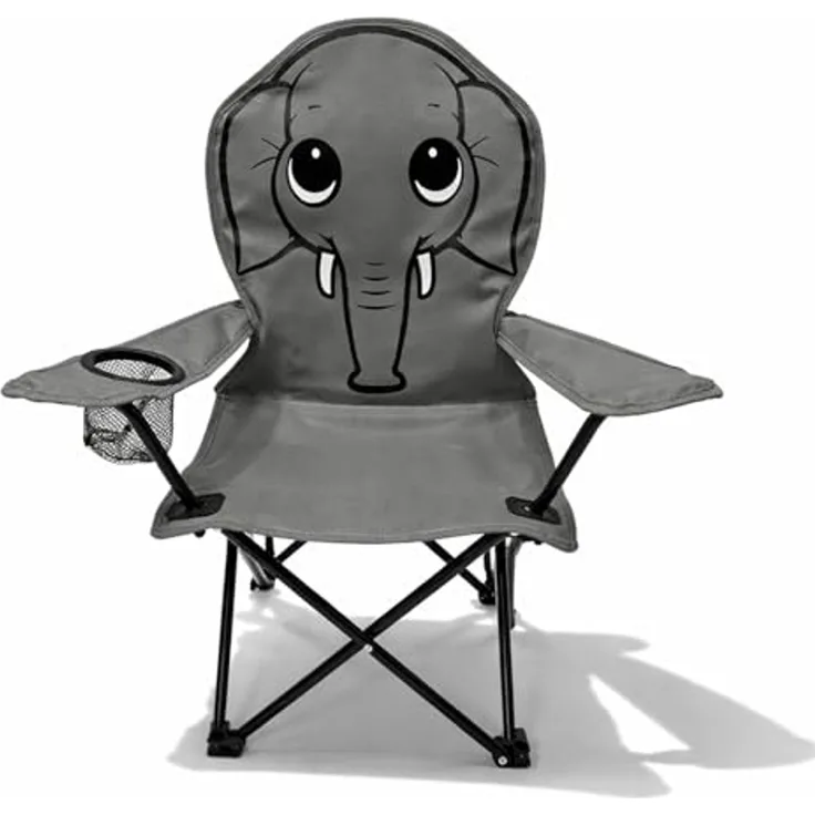 Mojawo Klappstuhl Kinder Anglersessel Dunkelgrau mit Getränkehalter und Tasche Elefant