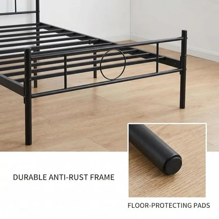FurnitureR Metall Einzelbett 90×200 cm mit LED Streifen, 20 Farben Unterbett Beleuchtung, stabiles Plattformbett mit Lattenrost, ideal für Schlafzimmer, Jugendzimmer, bis 150 kg belastbar, Schwarz C – Bild 6