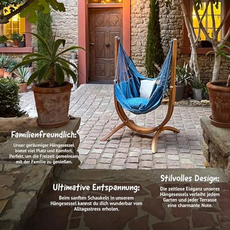 La Siesta 'Udine Organic Zebra' Hängesessel, blau, Bio-Baumwolle mit Eucalyptus-Gestell, 115 x 180 x 125 cm – Bild 6