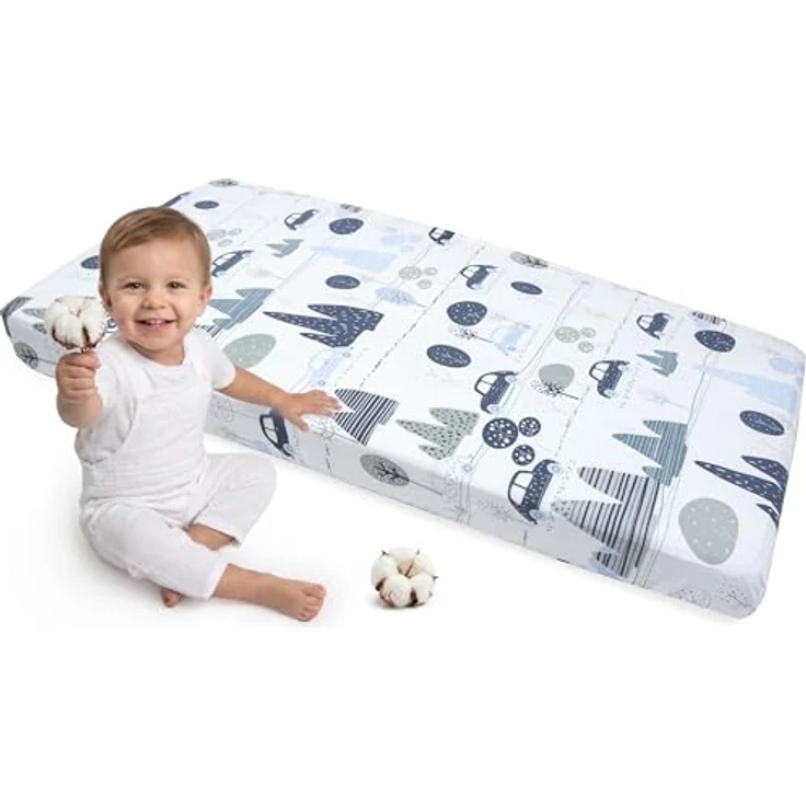 Medi Partners Spannbettlaken 60x120 Baby Bettlaken Kinderbett Spannbetttuch 100% Baumwolle - Fitted Kinder Sheet Bettwäsche Babymatratze Schlafsack Babybett (Retro-Autos) – Bild 2